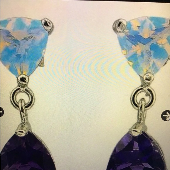 Jewelry - Stunning women’s 14k white gold 2CTW Amethyst & 1.22 CTW Opal Designer Earrings